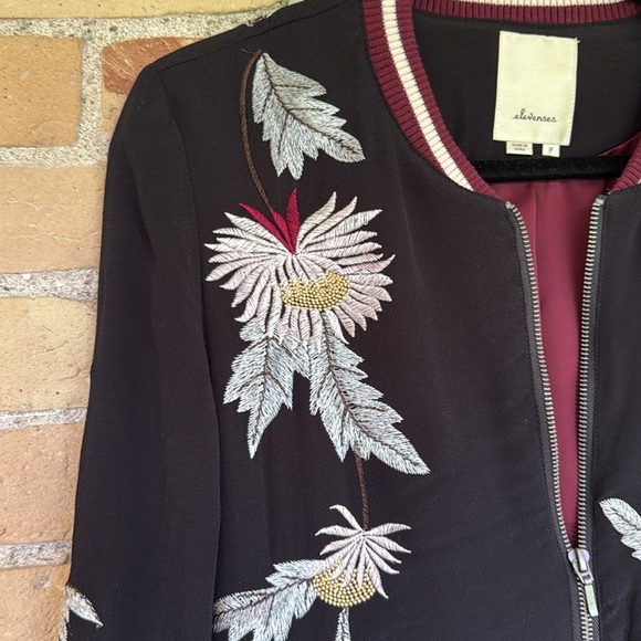 Anthropologie Elevenses Black Floral Embroidered Solstice Bomber Jacket - Picture 5 of 8